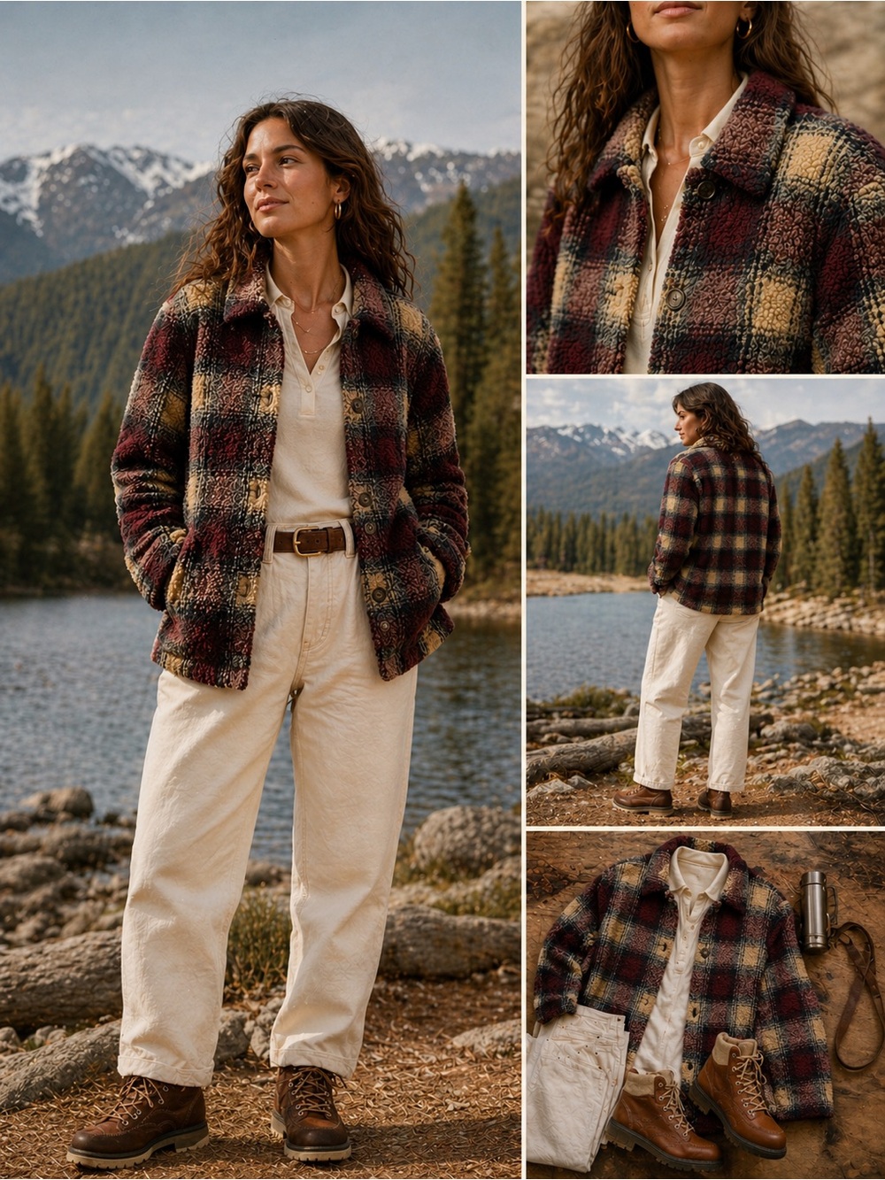 Eddie Bauer | Vintage Plaid Sherpa Jacket | Cozy Cabincore Lined Coat | Small